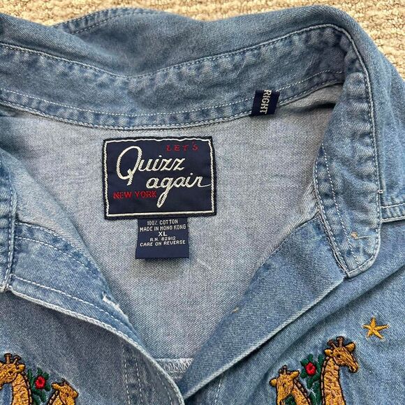 Vintage Embroidered Denim Button Up Shirt – Western Rodeo Noah’s Ark Top Cotton - Picture 5 of 8